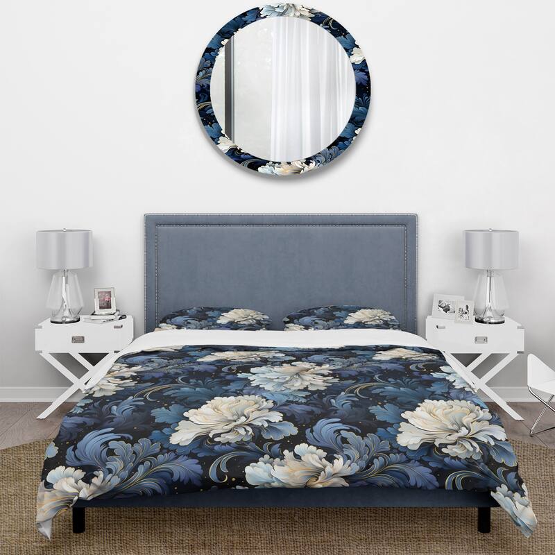 Designart "Astral Blue White Damask Radiance" Blue Damask bedding